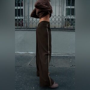 Zara Pinstripe Boxer Pants in Brown